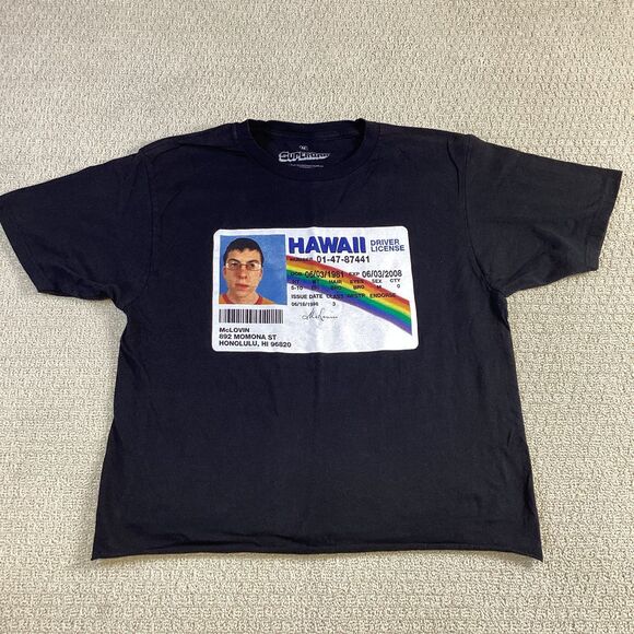 Superbad McLovin Hawaii Driver License Graphic T-Shirt Black Medium - Picture 1 of 4